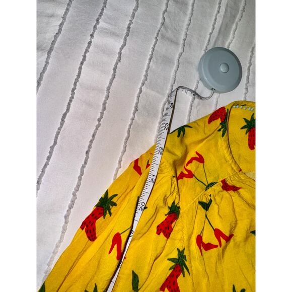 Anthropologie Button Down Front Tie Blouse Yellow Women’s 2 Festival Boho Fruit - Picture 13 of 16